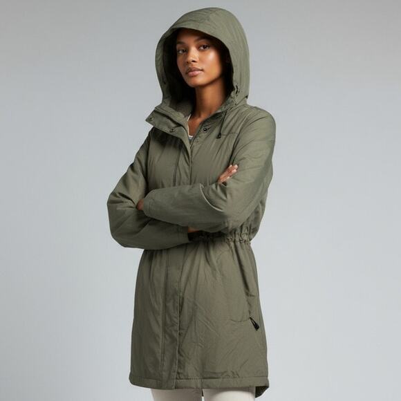 L.L. Bean 271140 Parka Womens Sz Medium Petite Green Hooded Jacket Full Zip Snap - Picture 3 of 9